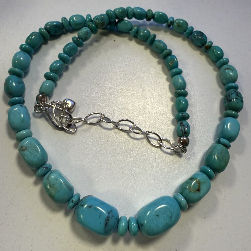 Chunky Turquoise Graduated Beaded Necklace Southwestern Statement